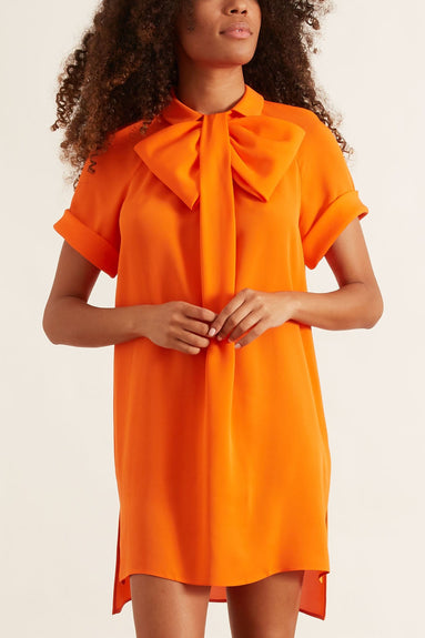 Dice Kayek Dresses Tie Neck Tunic Dress in Orange