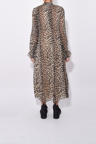 Download Ganni Pleated Georgette Midi Dress In Leopard Hampden Clothing