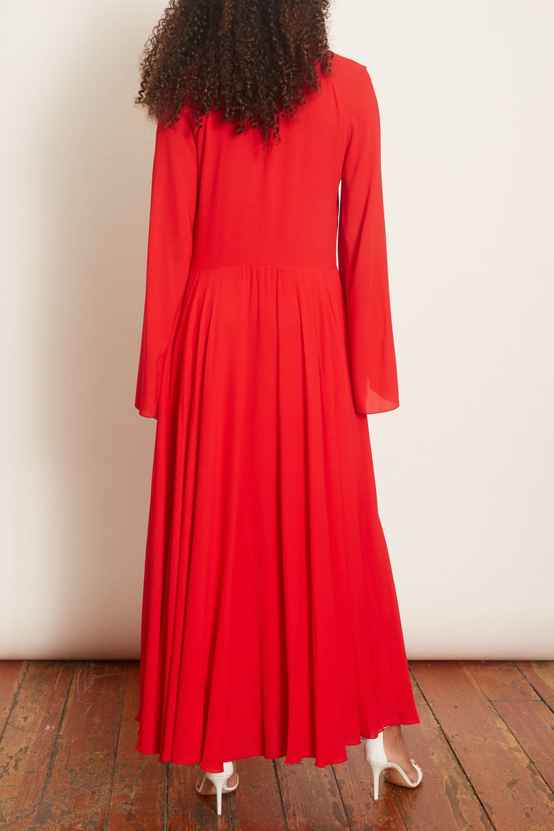 red crepe gown