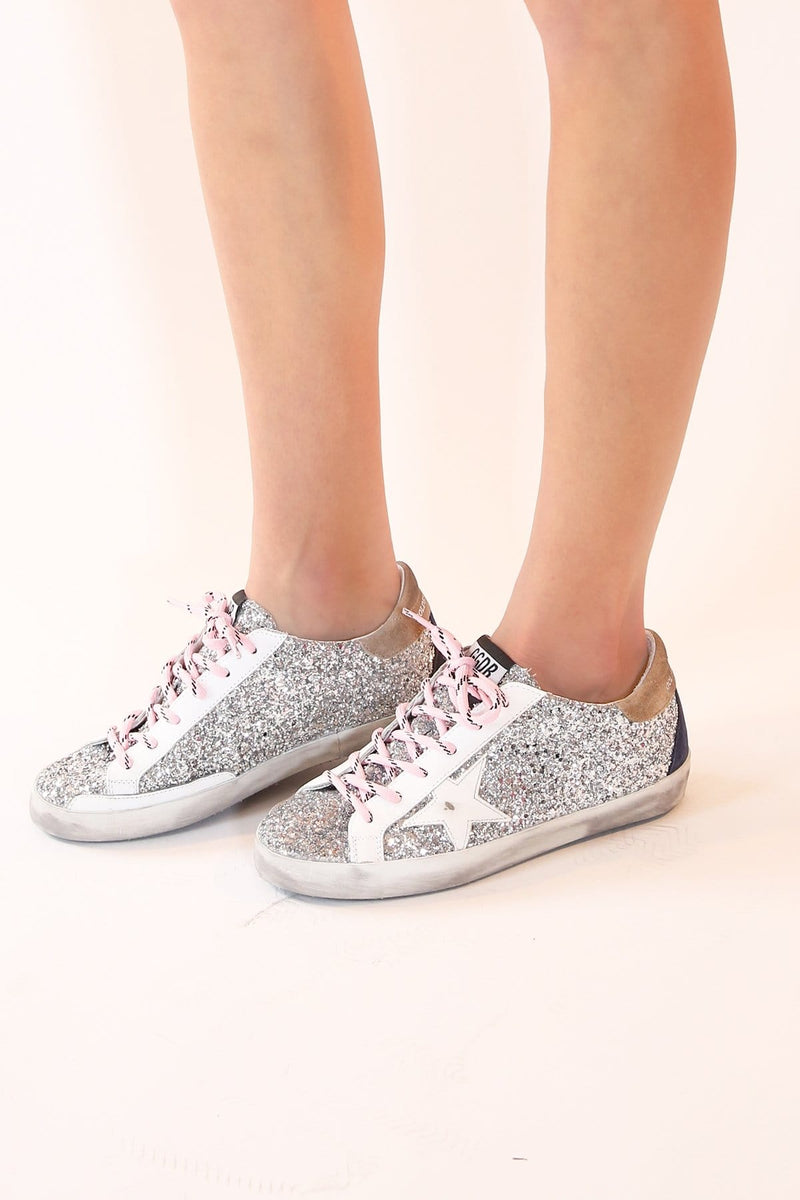 golden goose silver & white glitter superstar sneakers