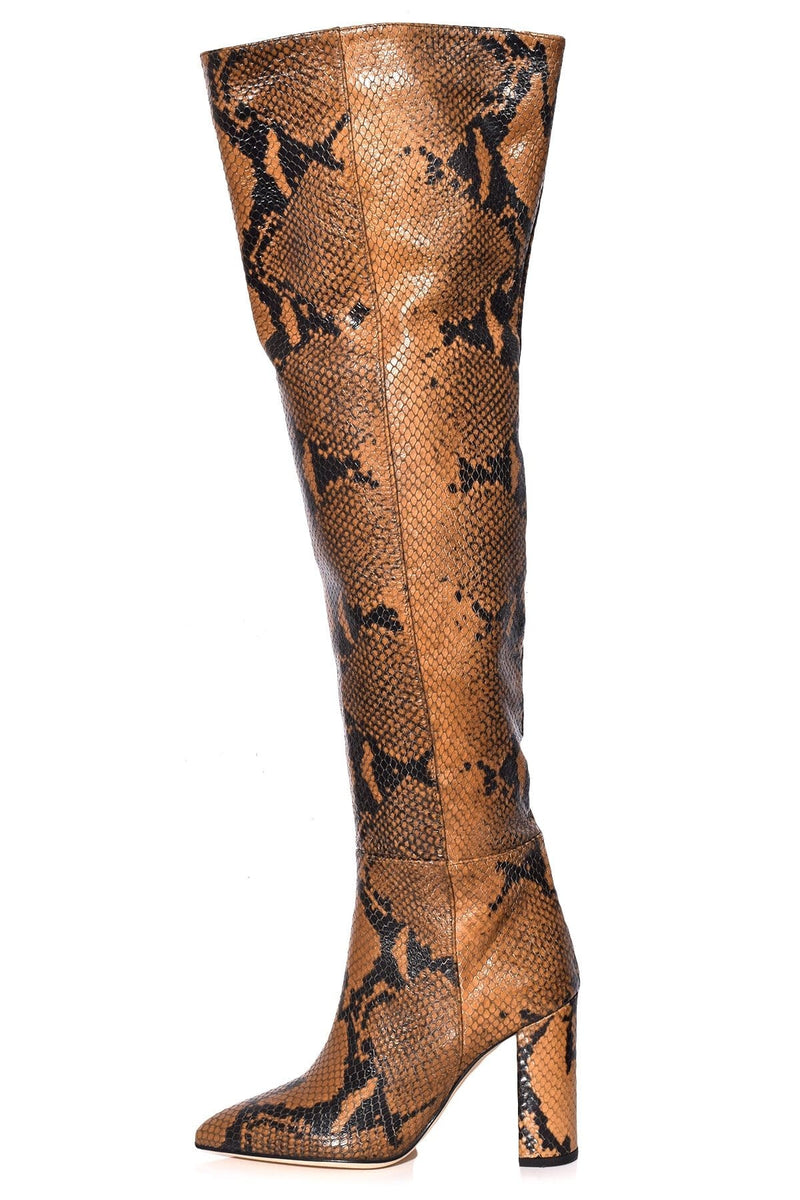 snake print over the knee boots