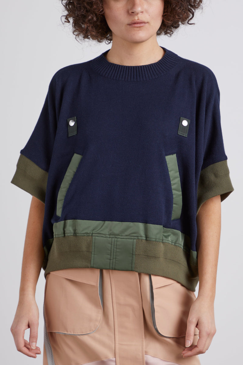 Sacai Nylon Twill Mix Knit Pullover in Navy – Hampden Clothing