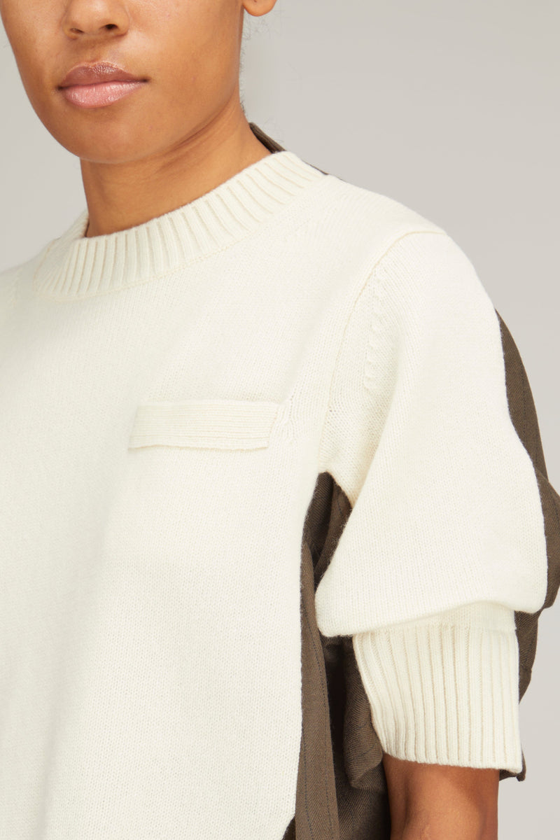 Sacai Chalk Stripe x Wool Knit Pullover in Off White/Khaki