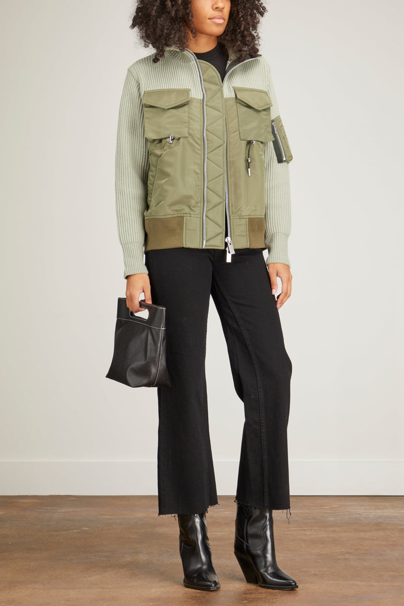 Sacai Nylon Twill x Knit Blouson in Khaki – Hampden Clothing