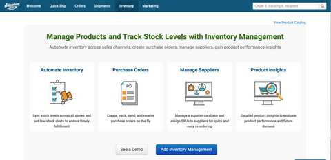 ShippingEasy inventory management page