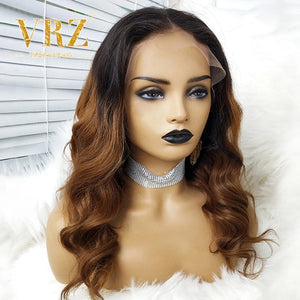 Ombre Color 1B/30 Wavy Lace Front Human Hair Wigs With Baby Hair Pre Plucked 360 Lace frontal Wig for Women Bleached Knots VRZ