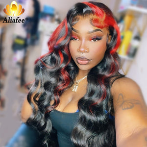 5x5 Lace Closure Wig 10A Body Wave Ombre Highlight Red Purple Blue Lace Front Wigs PrePlucked 13x4 Lace Frontal Human Hair Wigs