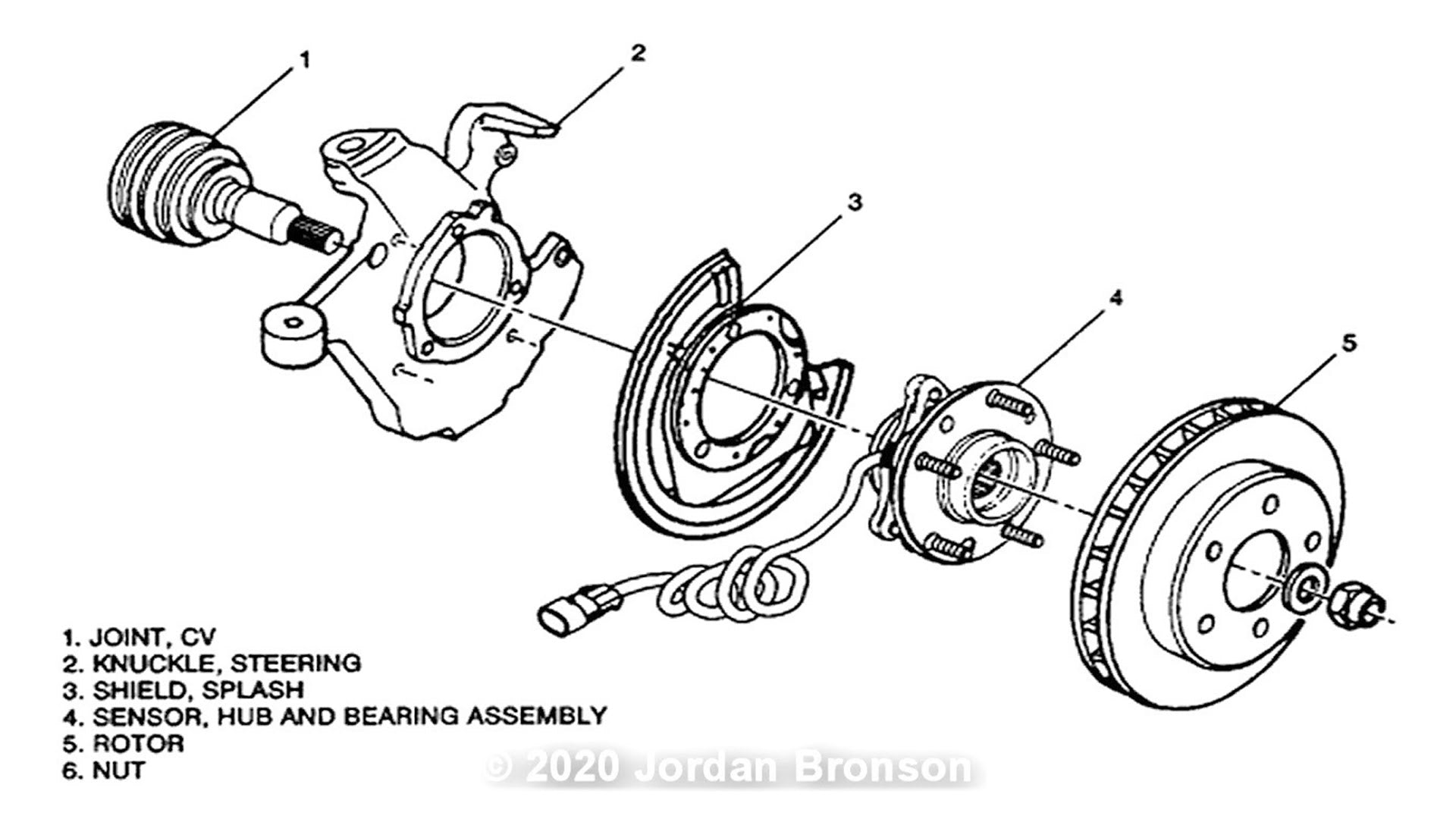 Exploded diagram of front wheel hub assembly