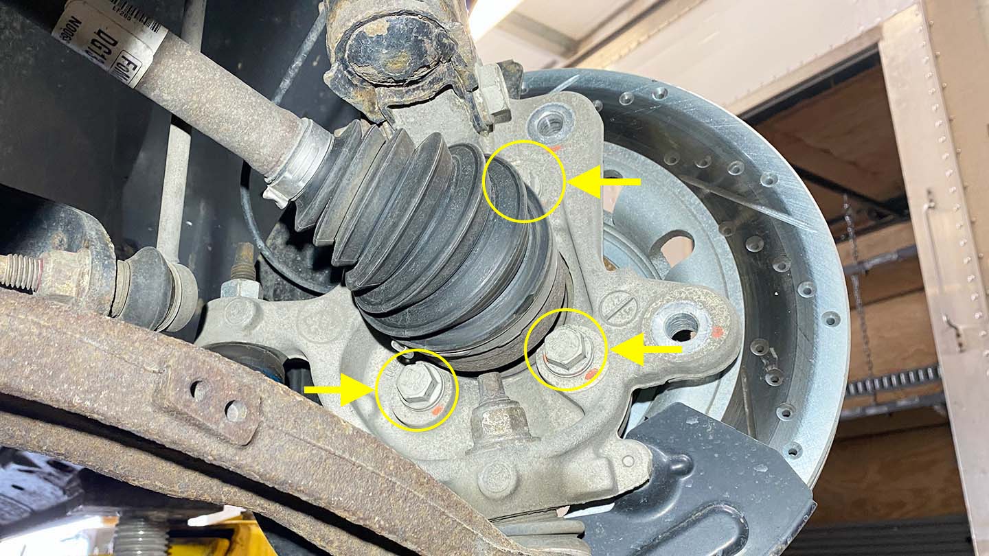 Location of wheel hub mounting bolts