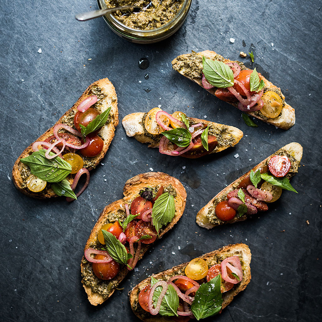 Basil Pesto Bruschetta