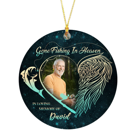 Personalized Memorial Ornament, Gone Fishing in Heaven, Sympathy