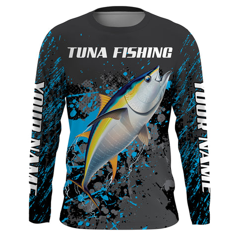 Yellowfin Tuna Fishing Custom Name Performance Fishing Shirt, Sun