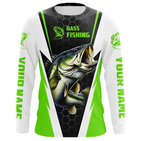 Custom Largemouth Bass Fishing Jerseys, Bass Tournament Long Sleeve Fishing Shirts | Green IPHW3800 Kid Long Sleeves UPF / S