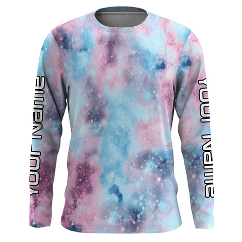 Custom blue spiral tie dye Long sleeve performance Fishing Shirts, Fis