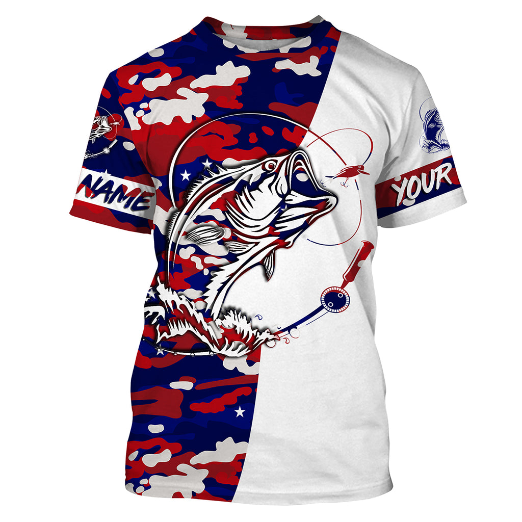 Personalized Bass Fishing Red, White And Blue camo Fishing Shirts, Pat ...