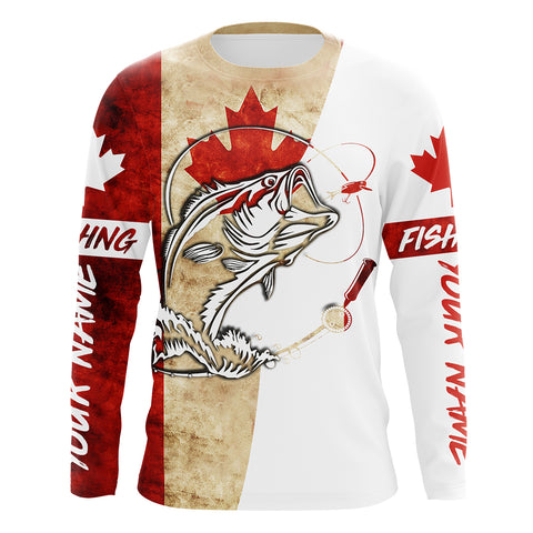 Canadian Flag Largemouth Bass Fishing Custom long sleeve performance F –  Myfihu