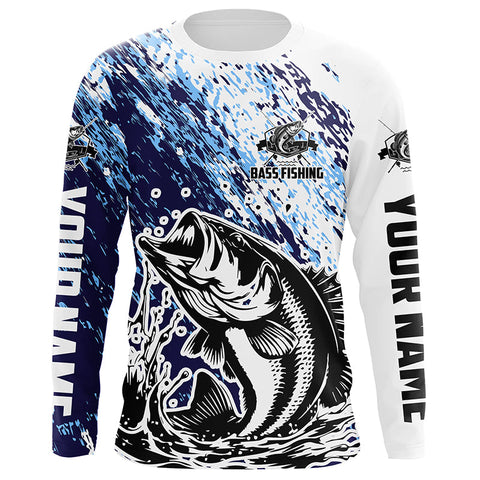 Custom Bass Fishing jerseys, Bass Fishing tatoo Long Sleeve Fishing  tournament shirts, blue - IPHW1353 -…
