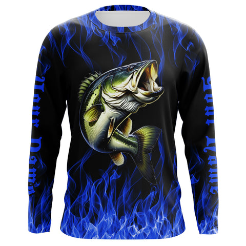 Personalized Bass Fishing jerseys, Bass Fishing Long Sleeve Fishing  tournament shirts, blue IPHW3401