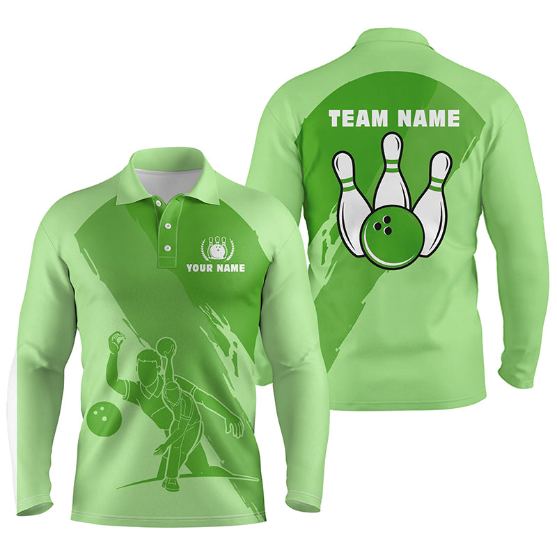 Personalized 3D bowling polo shirts for men, Custom green team bowling ...