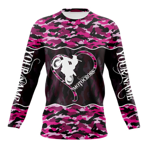 Pink Camo Motocross Jersey Personalized Female Rider Shirt