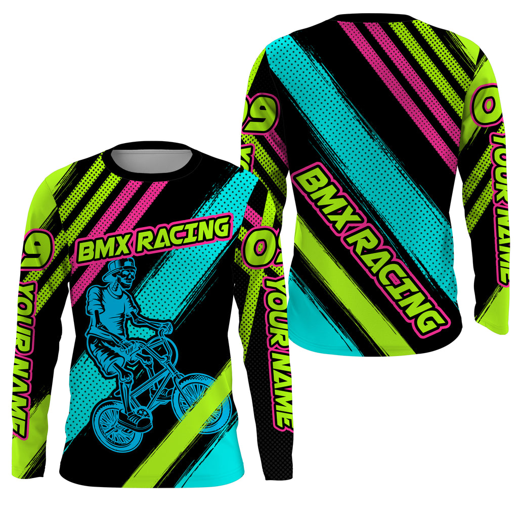 Custom BMX racing jersey Skull rider neon UPF30+ shirt off-road