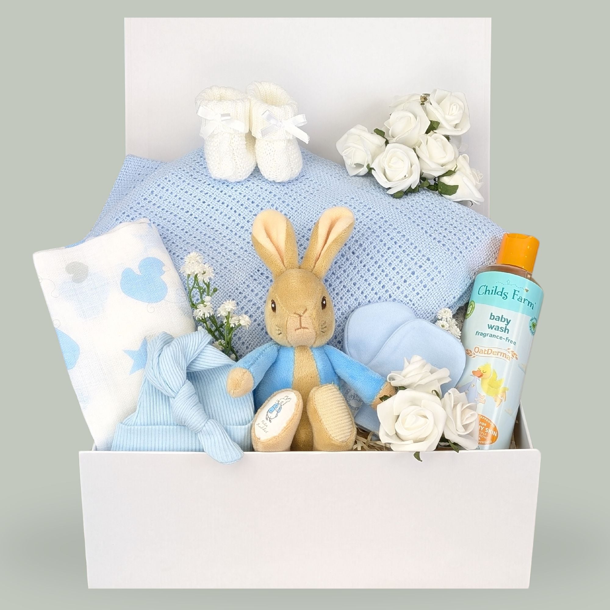 Baby Boy Gifts Box Bunny, Blanket & Bubbles