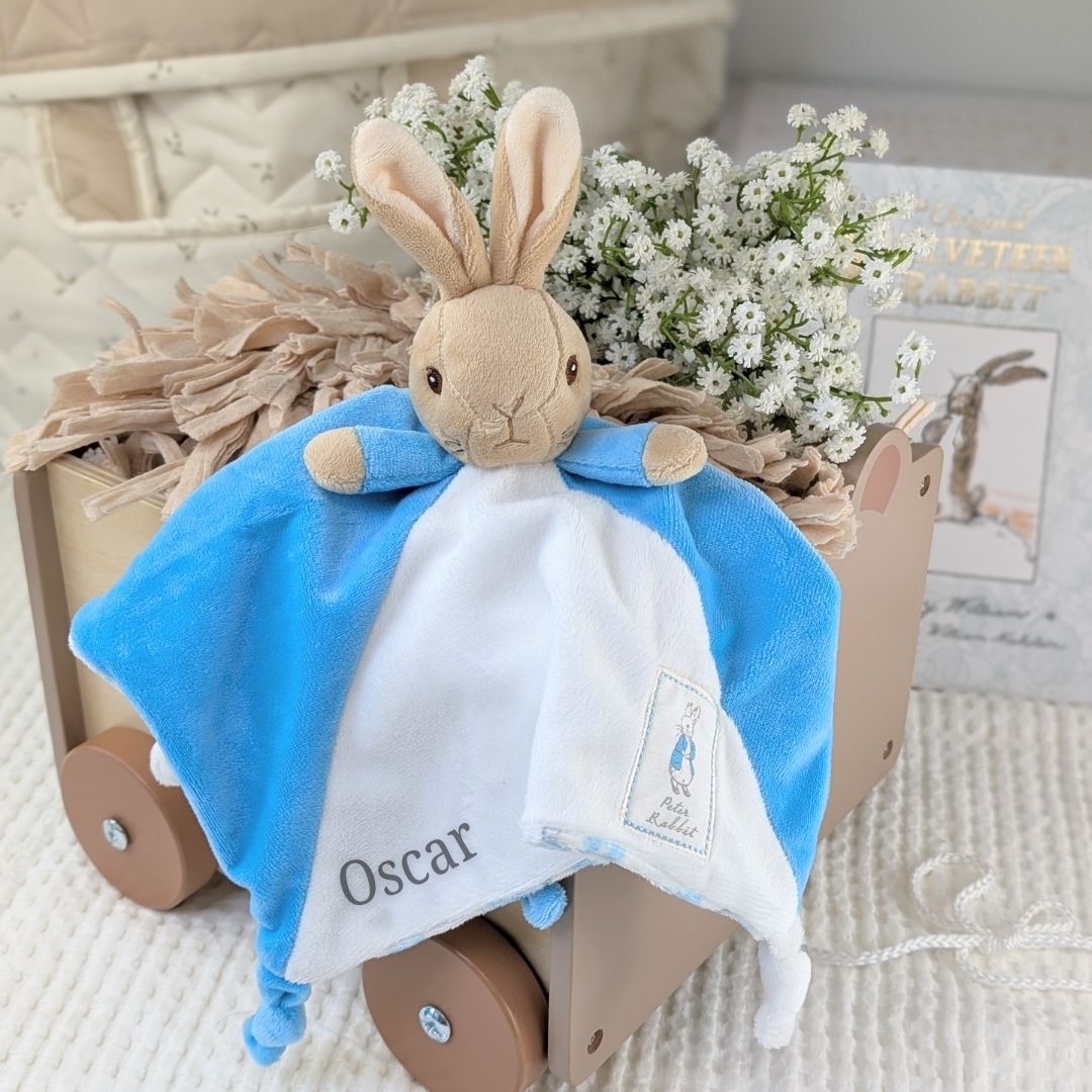 Personalised Peter Rabbit Comfort Blanket Blue