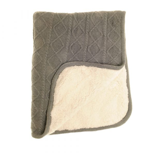 Dark Grey Cable Knit Sherpa Fleece Baby Blanket