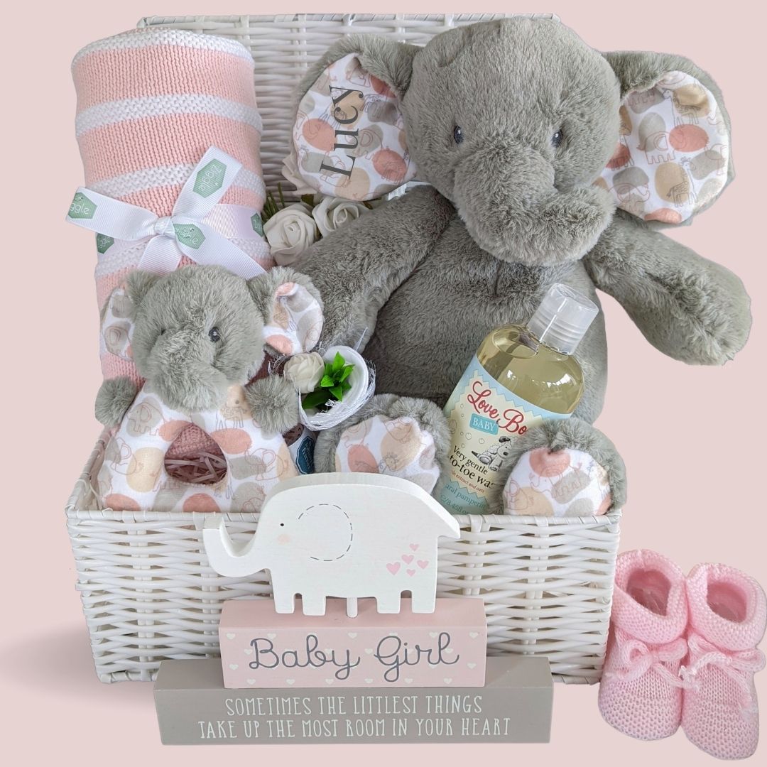 Baby Girl Gift Basket - Luxury Elephant Family