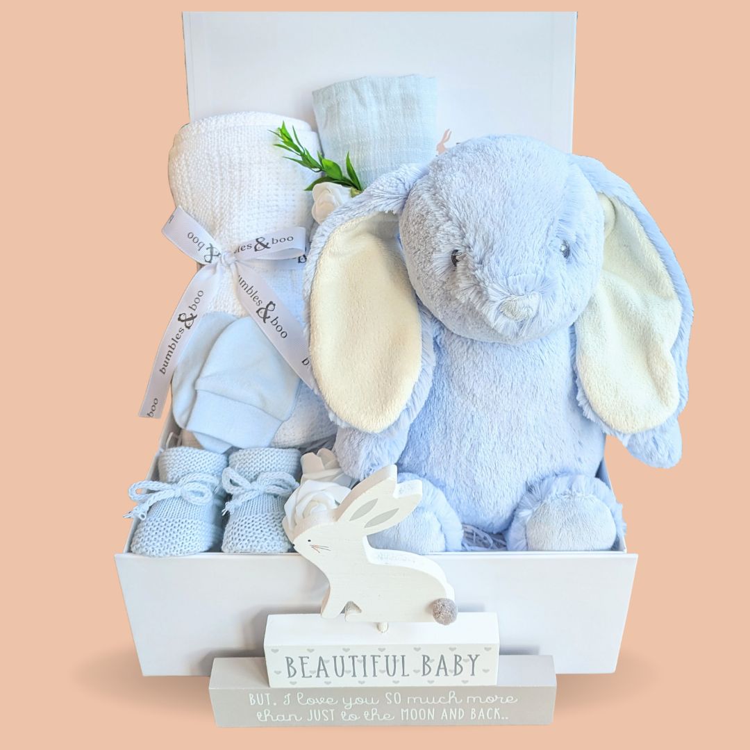 Personalised Baby Gifts Box Blue Bunny Soft Toy