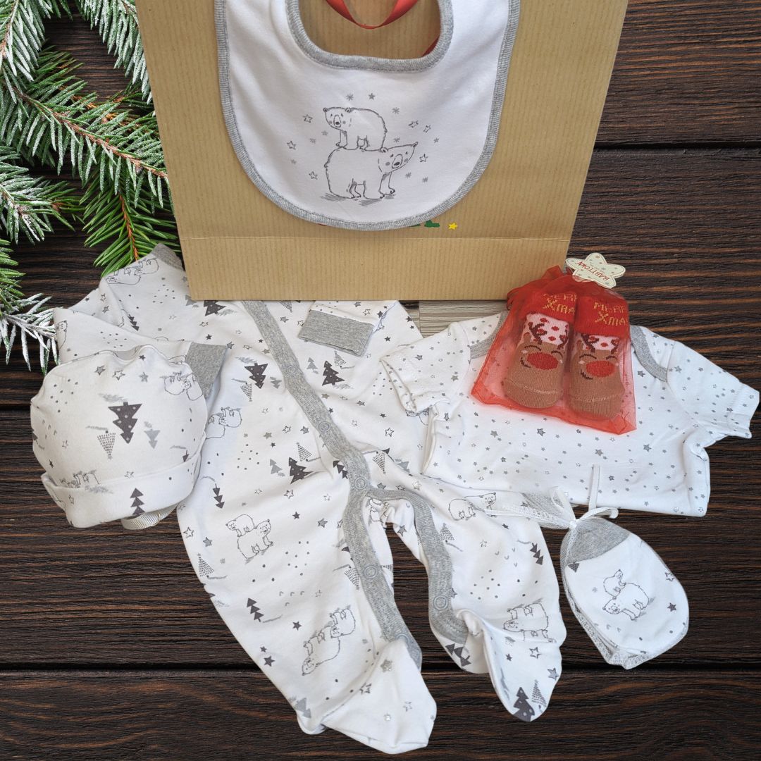 Baby's Christmas Outfit - Polar Bear - 6pc Gift Set