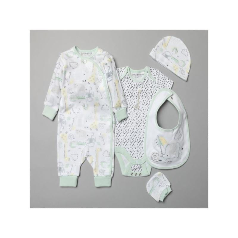 Organic Unisex Mint Elephant 5 Piece Gift Layette Set