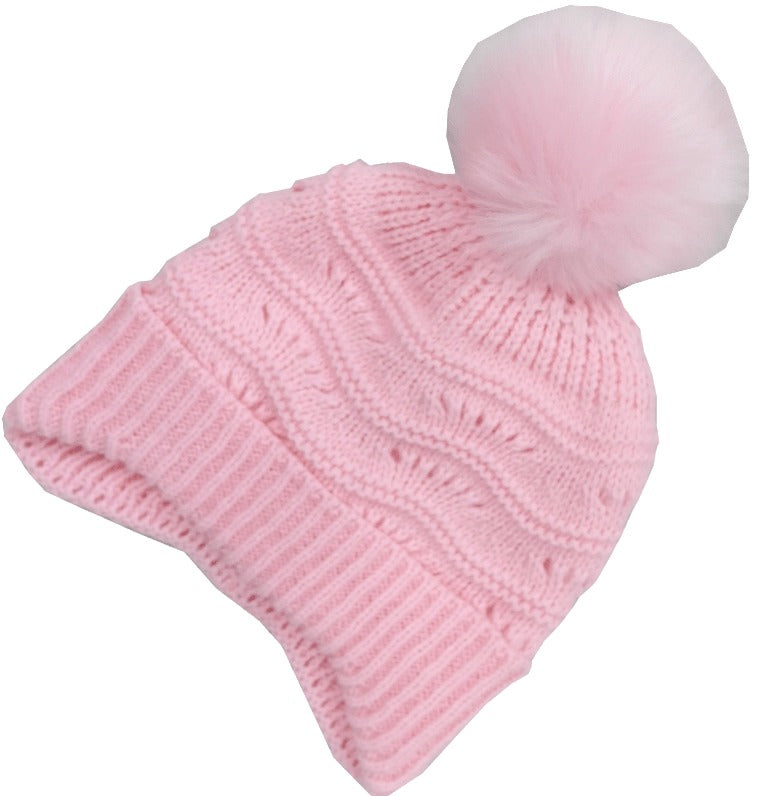 Baby Girls Fur Pom Pom Hat - Pink