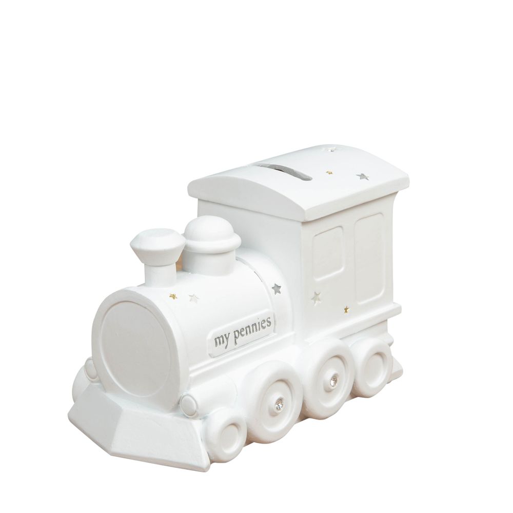 White Resin Money Box - Train