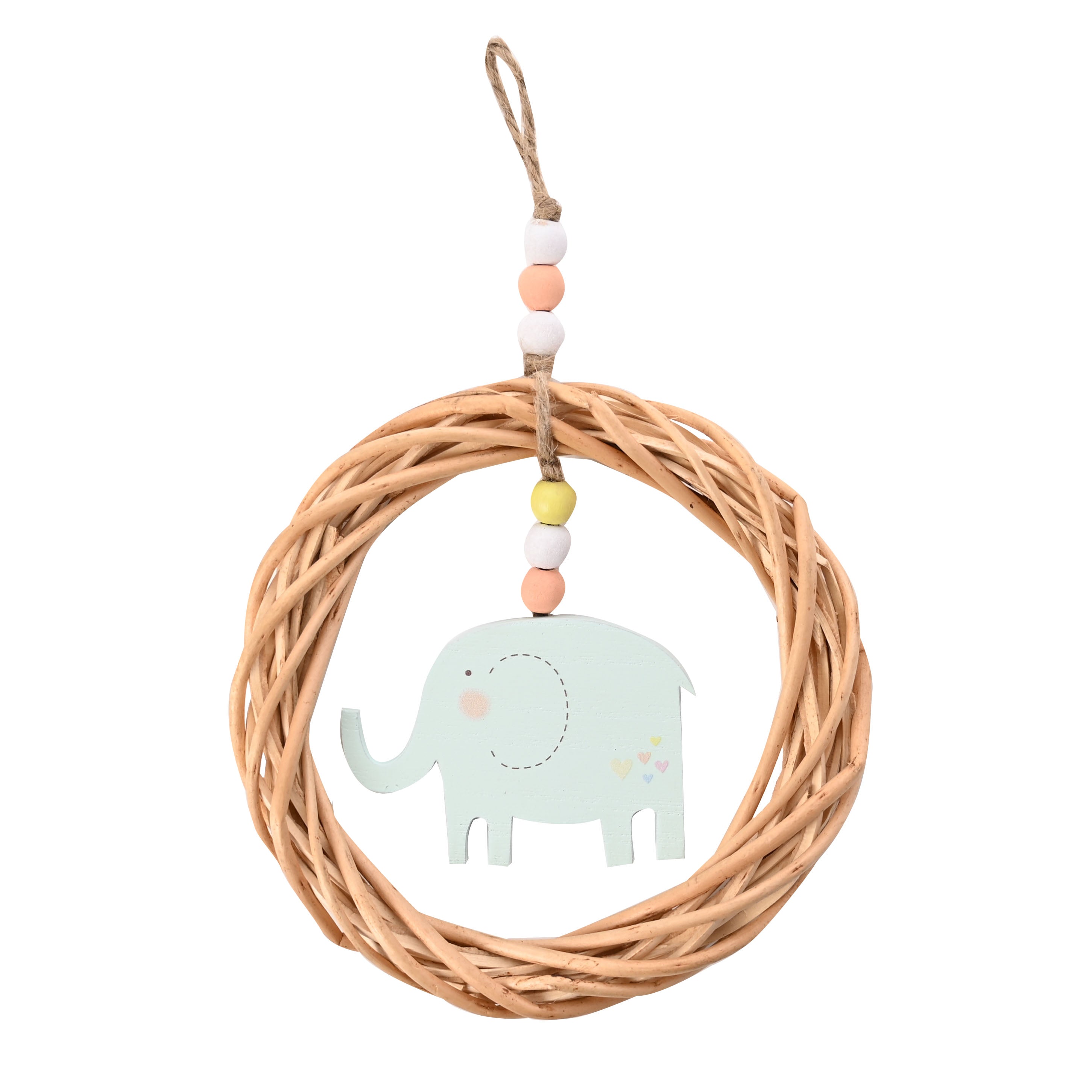 Petit Cheri MDF Elephant in Wicker Circle Plaque 15cm