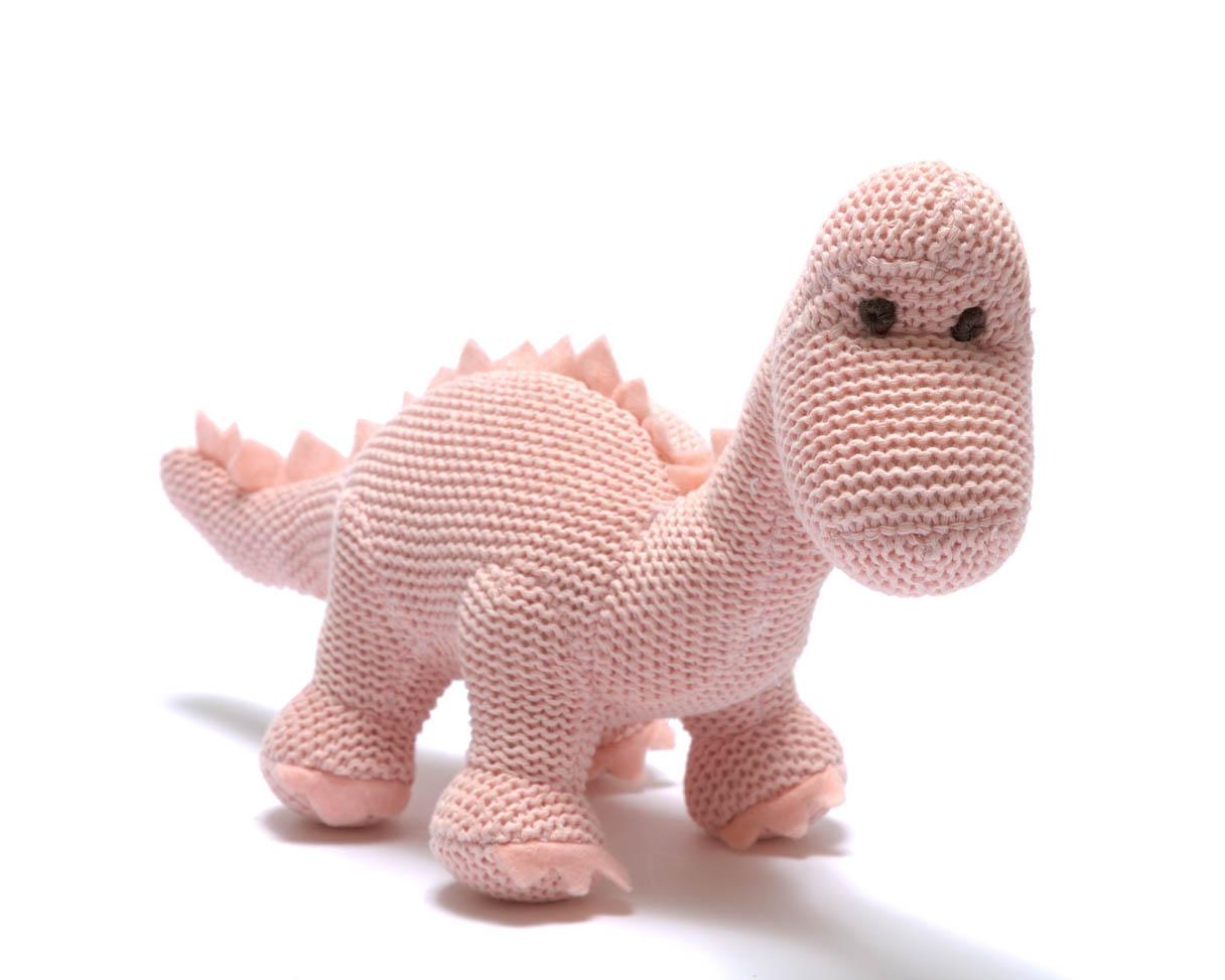 Knitted Organic Cotton Diplodocus Baby Rattle