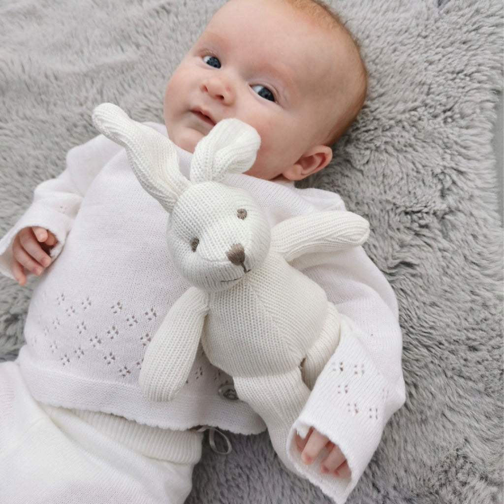 Knitted Organic Cotton White Bunny Rabbit Baby Rattle