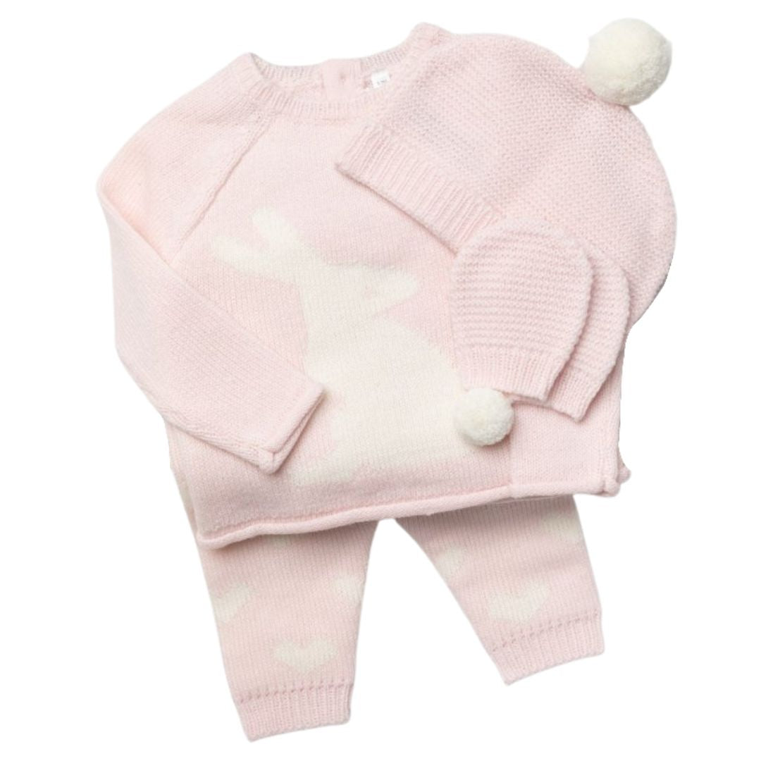 Baby Girls Knitted Clothing Set - White & Pink Bunny