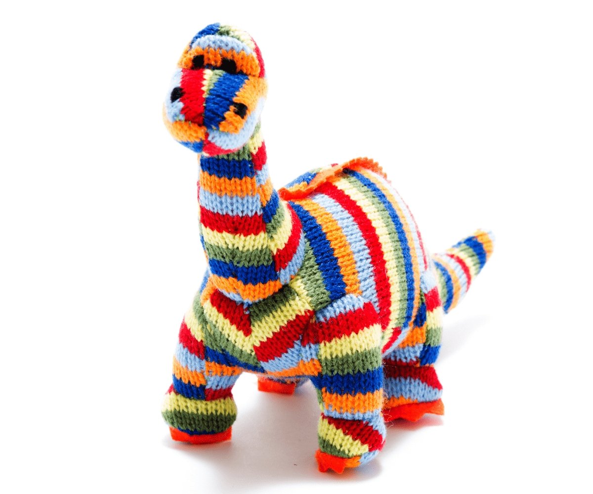 Rainbow Striped Knitted Diplodocus Dinosaur Rattle