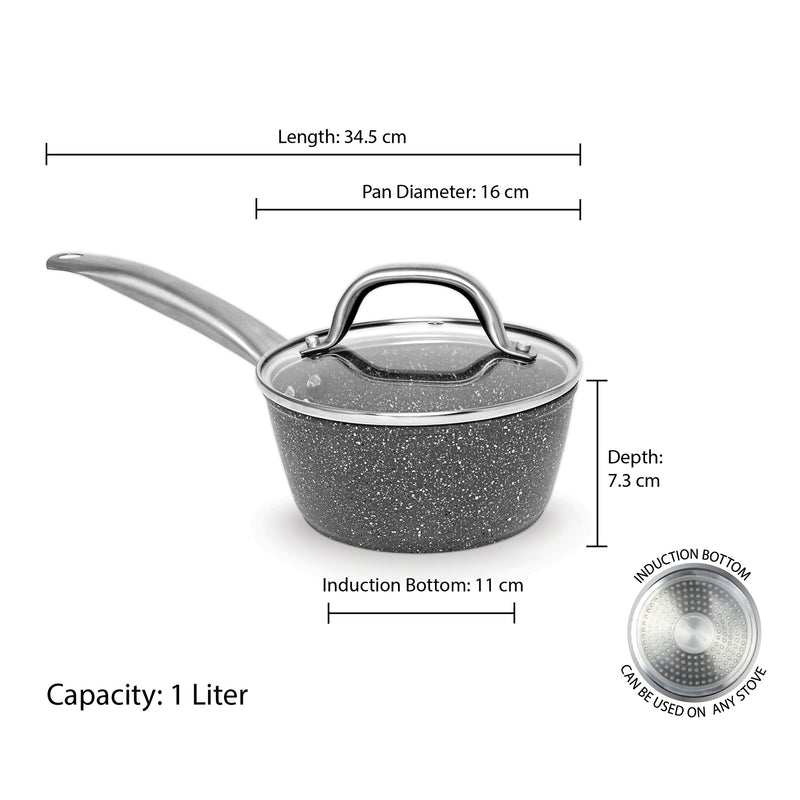 Masflex Forged Stone Non-Stick Induction Sauce Pan w/ Glass Lid 16cm N ...