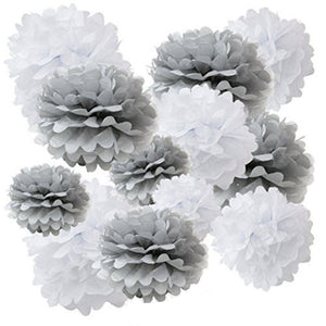 Grey and White Tissue Paper Pom Poms Shower Part Happy Party Supply