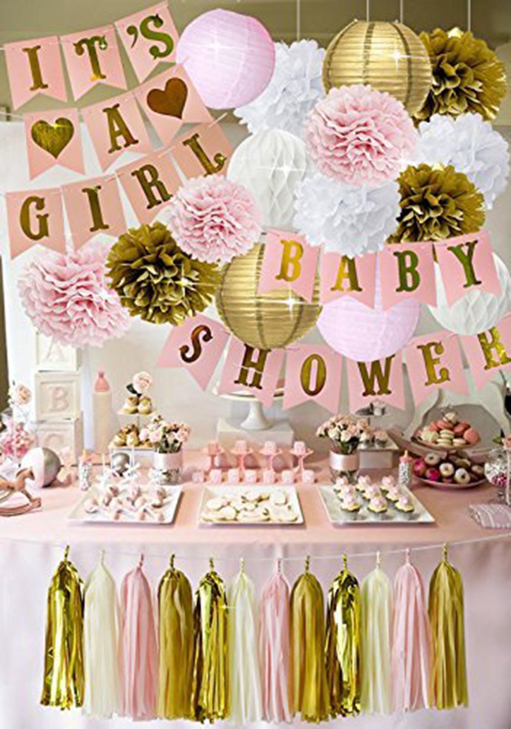 pink and gold baby shower napkins