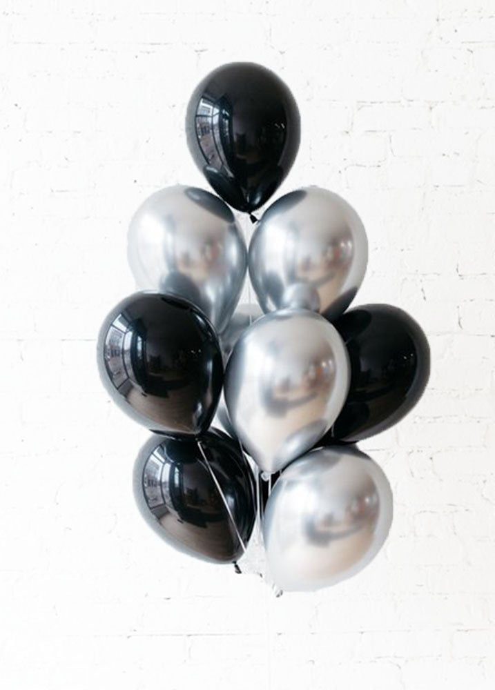 BLACK TIE BALLOONS - Silver & Black Chrome Balloon Bouquet- Metallic L