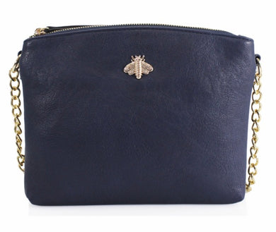 Cross Body Bag with Gold Bee Adornment With Adjustable Gold Chain Strap Back Zip Pocket