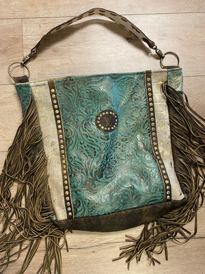 Revamped Cattle Fringe Purse- Pink Cheetah Cowhide