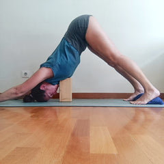 downward facing dog with yoga block