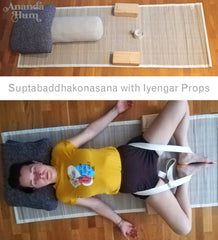pose de cordonnier incliné avec traversin de yoga
