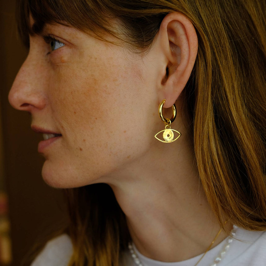 Pomegranate dangle hoop earrings gold, gold plated greek earrings