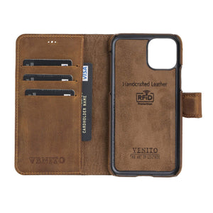 Luxury Brown Leather iPhone 11 Pro Detachable Wallet Case with Card Holder  - Venito - 3