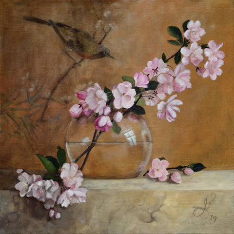 Still life with Sakura Blossoms - oil on linen - 40 X 40 cm